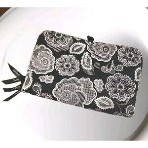 Thirty One Jewelry Organizer Travel Bag Black Lace Floral Bifold 2 Pockets Zip